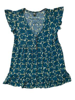 Women's WILD FABLE Floral Flutter-Sleeve Mini Dress GREEN Size Large